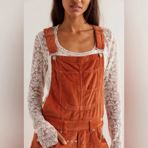 NWT We The Free Good Luck Cord Overalls~ Rust - Picture 4 of 4